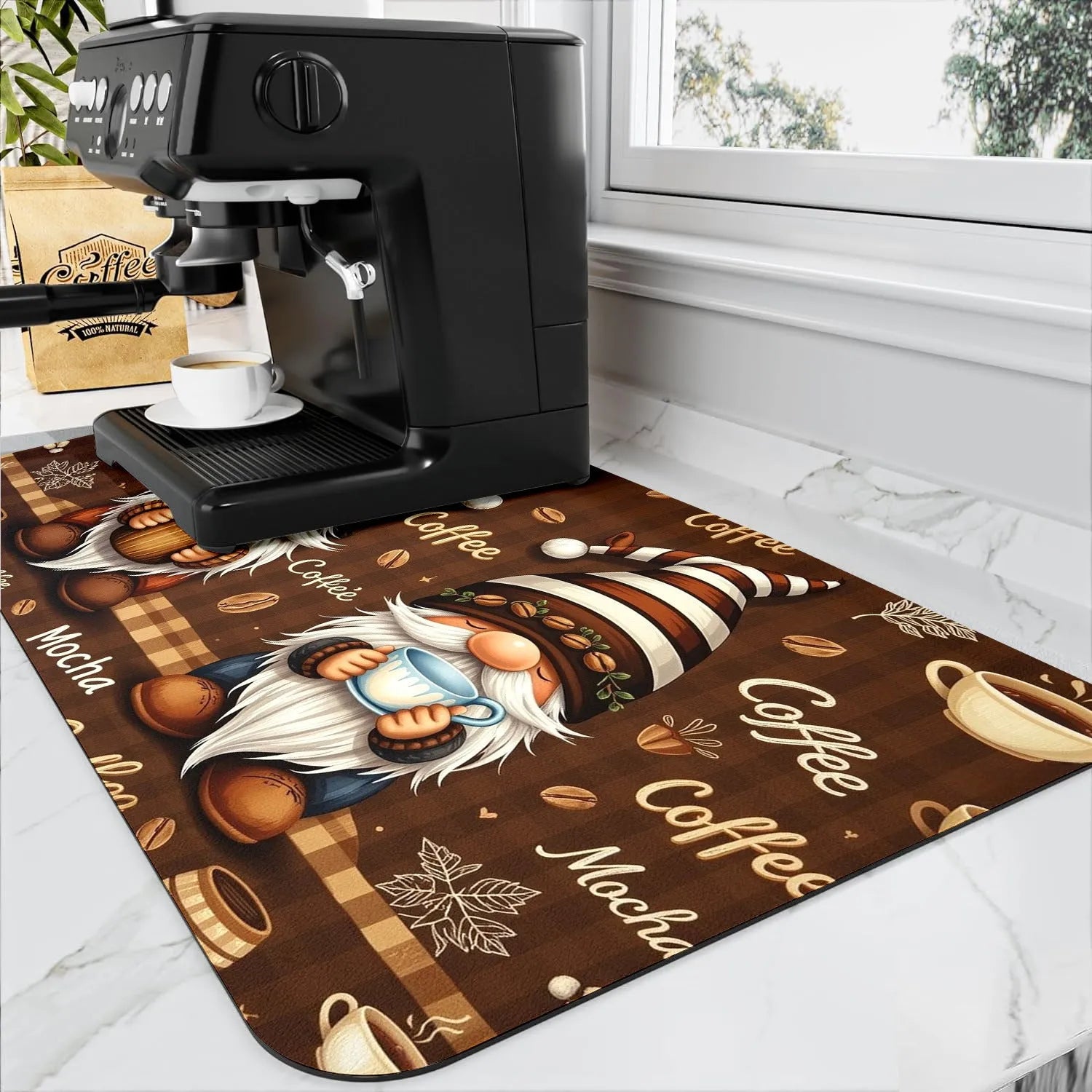 Kitchen countertop letter coffee maker water draining pad in PVC, square shape, K Coffee Time colour, modern simplicity style