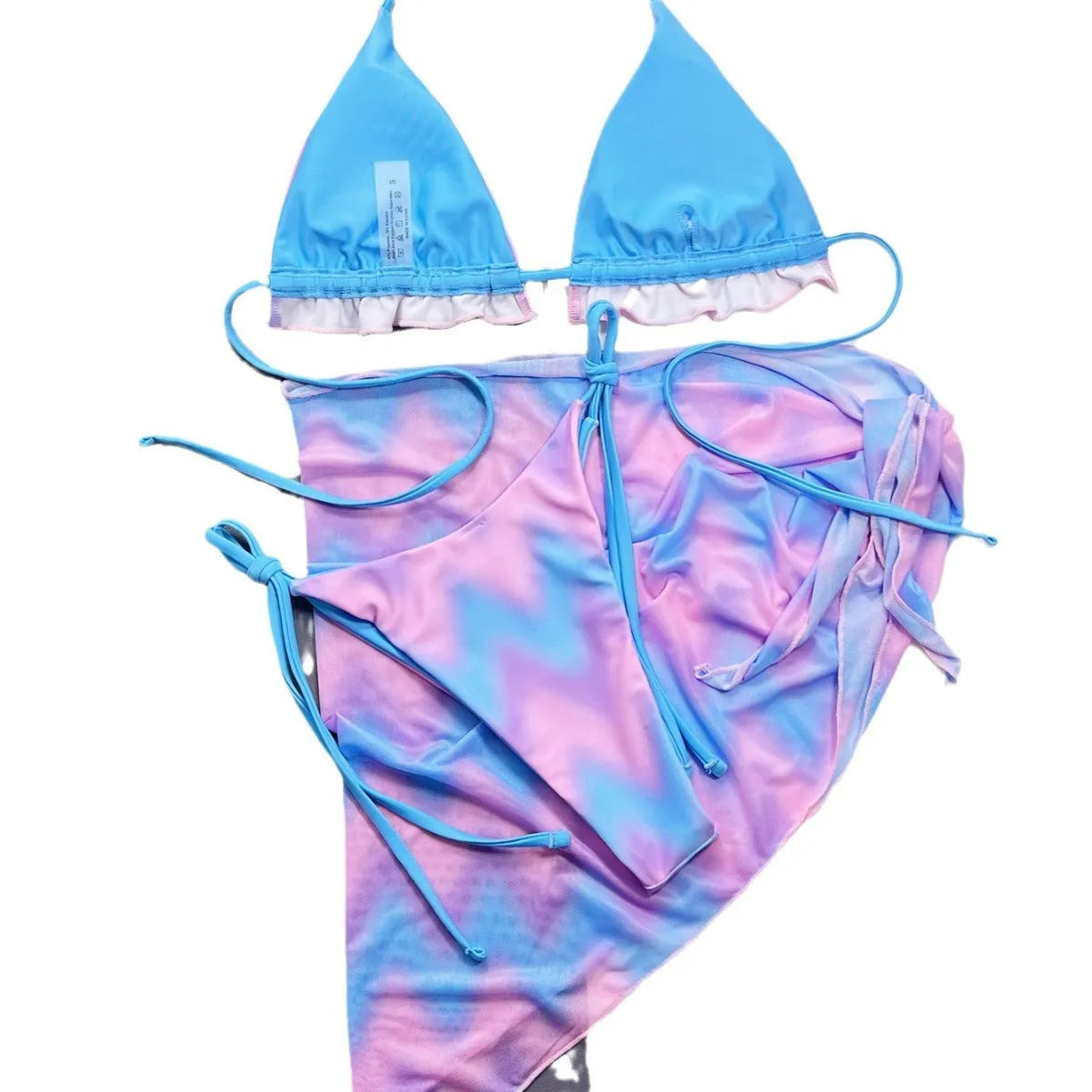 Women's split tie-dye swimsuit bikini set with skirt, bra, and panties for swimming