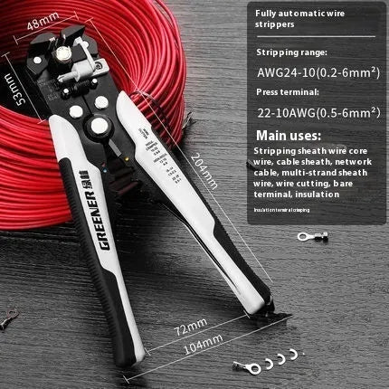 A fully automatic wire stripping pliers tool made from steel, shown in a box-mounted style.