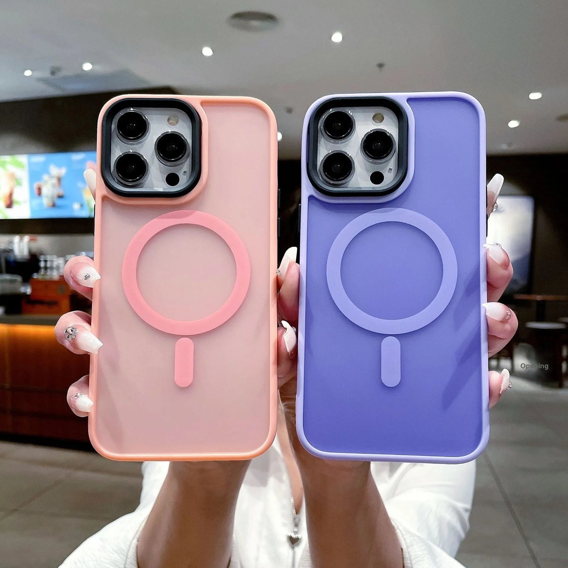 Frosted magnetic suction mobile phone case for iPhone 16 in dark purple colour