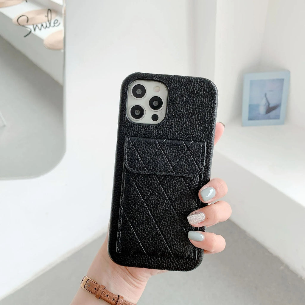 Tide Brand imitation leather mobile phone case with built-in card holder for iPhone, shown in multiple colours.