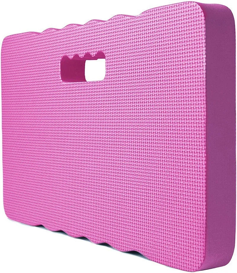 Blue EVA foam garden kneeler mat on grass, showing its 45cm length and 4cm thickness for kneeling comfort.