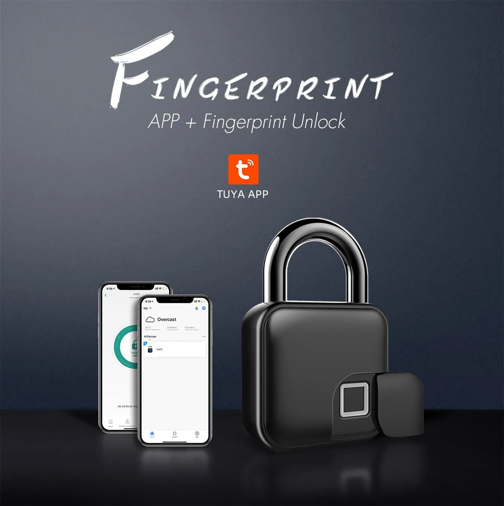 Black zinc alloy smart fingerprint padlock with Bluetooth for dormitory anti-theft security