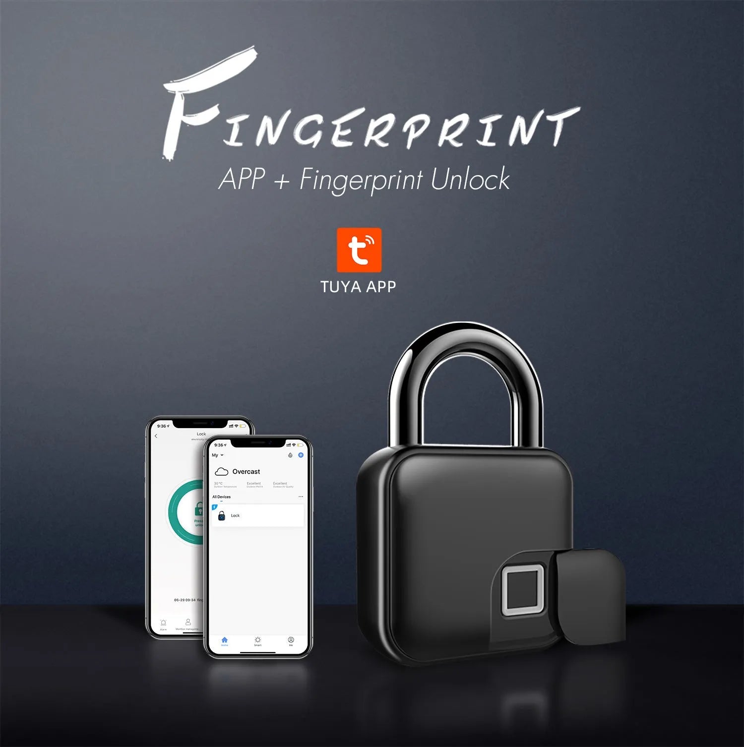 Black zinc alloy smart fingerprint padlock with Bluetooth for dormitory anti-theft security