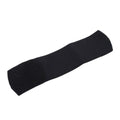 Red elastic rubber football shin guard tape belt laid flat, showing its length and width.