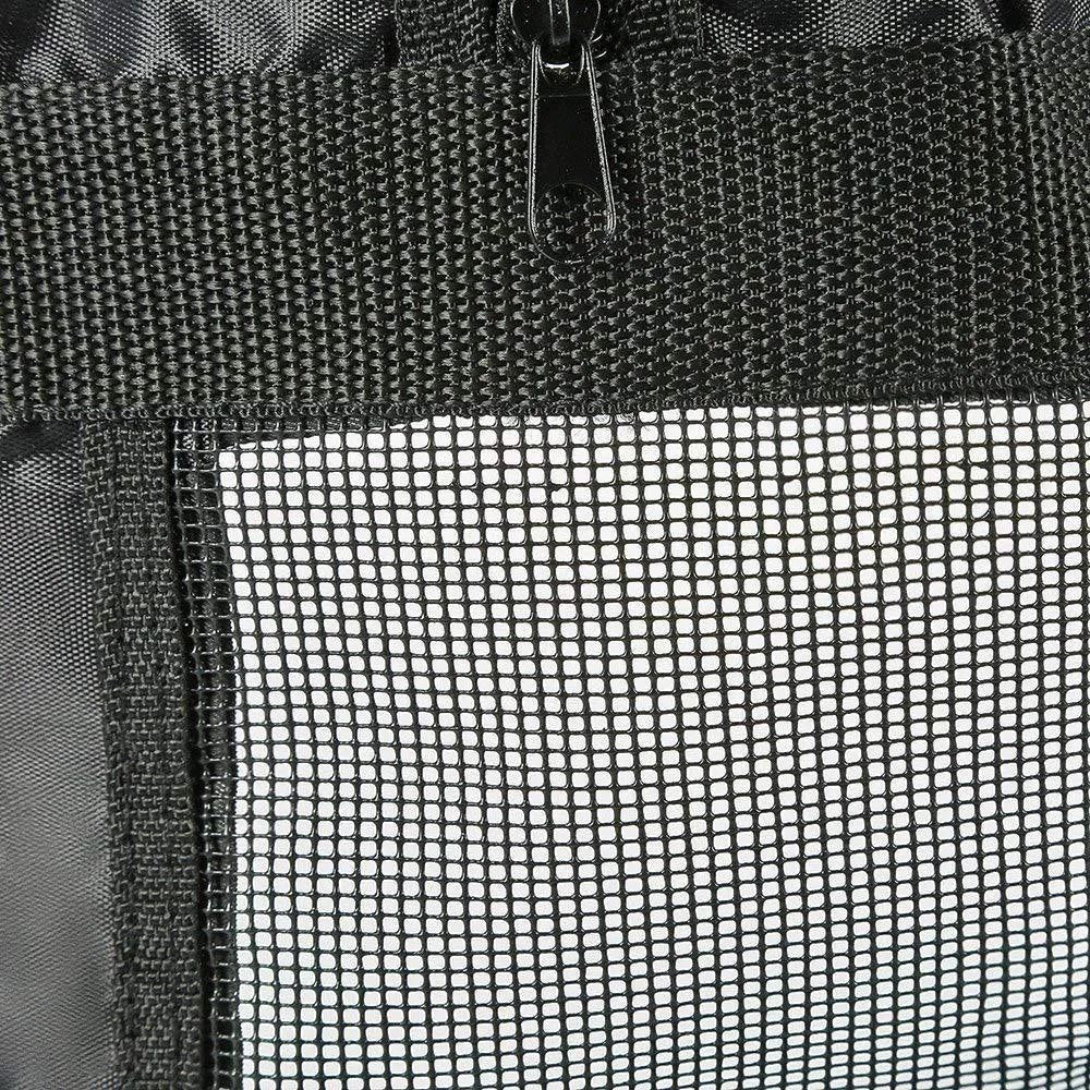 Black cat bath bag folded to show compact 10x10x3cm storage size