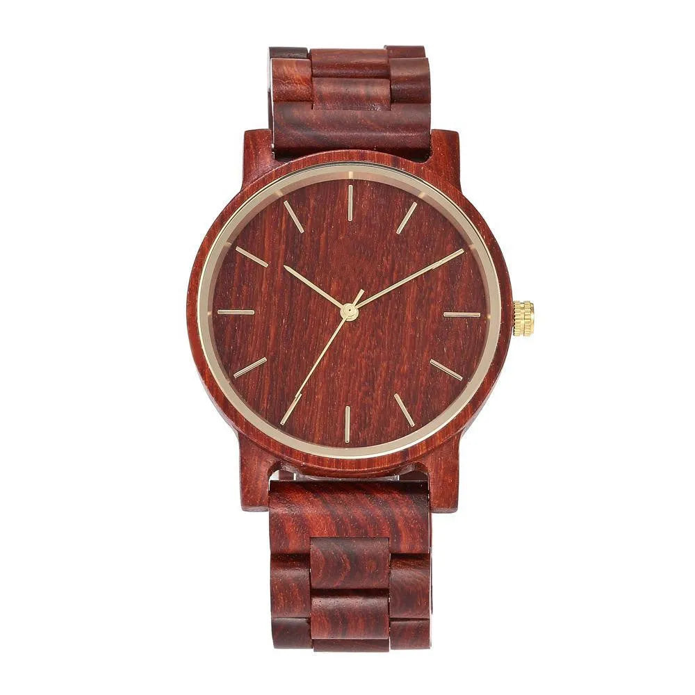 45mm wooden quartz watch with sandalwood strap, pointer display, 11mm thick, daily waterproof, casual style