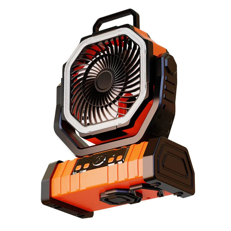 Outdoor portable rechargeable lighting fan with remote control, shaking head, in F6 Orange colour