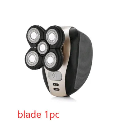 Men's 5-in-1 rechargeable shaver with black ABS body, interchangeable cutter head and body wash cleaning