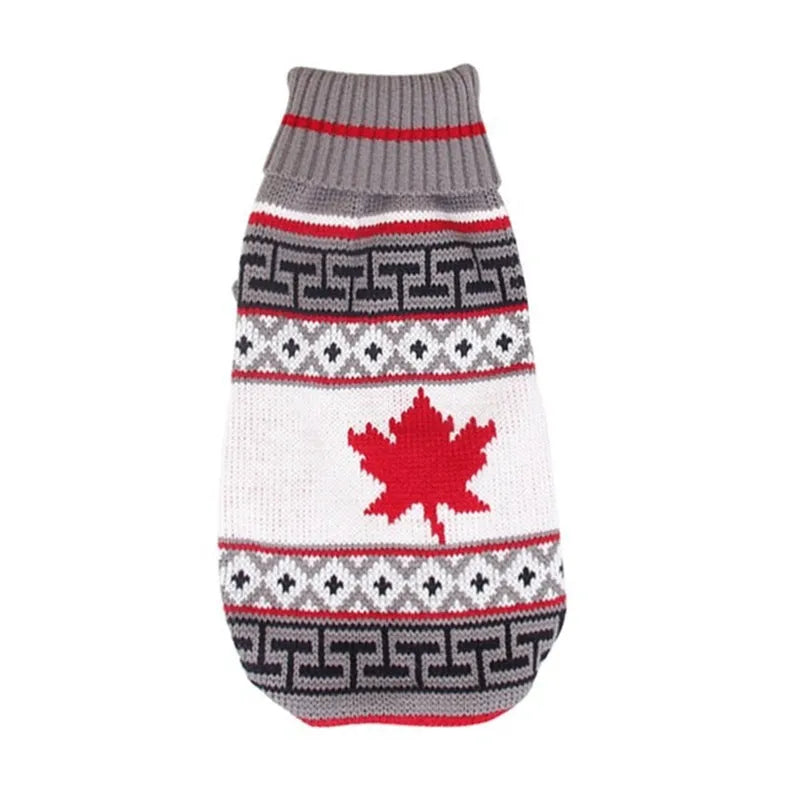 Christmas turtleneck knitting sweater for dogs in red reindeer pattern on a small dog, acrylic fabric, multiple sizes available
