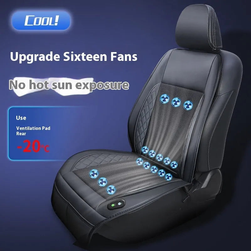 Ventilation car cushion with fan in black, 8 fan configuration, 12V