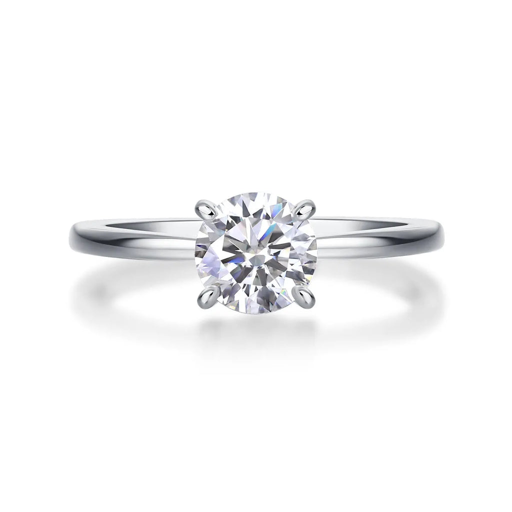 Oath moissanite wedding ring with 1 carat stone on platinum-plated S925 silver band, gift box packaging
