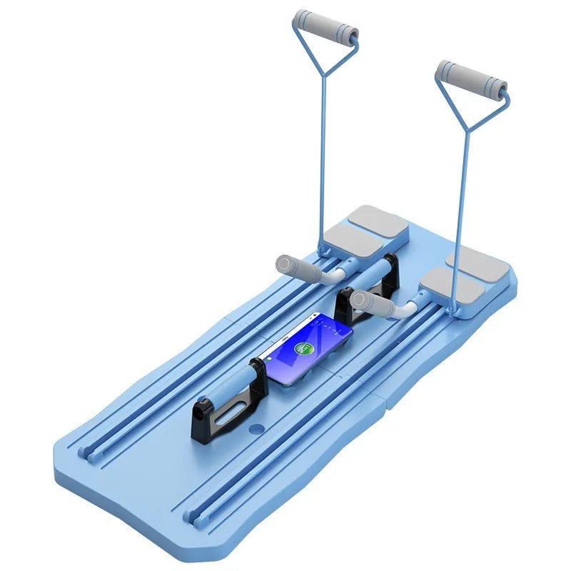 Blue and pink multi-functional five-in-one fitness board with abdominal wheel
