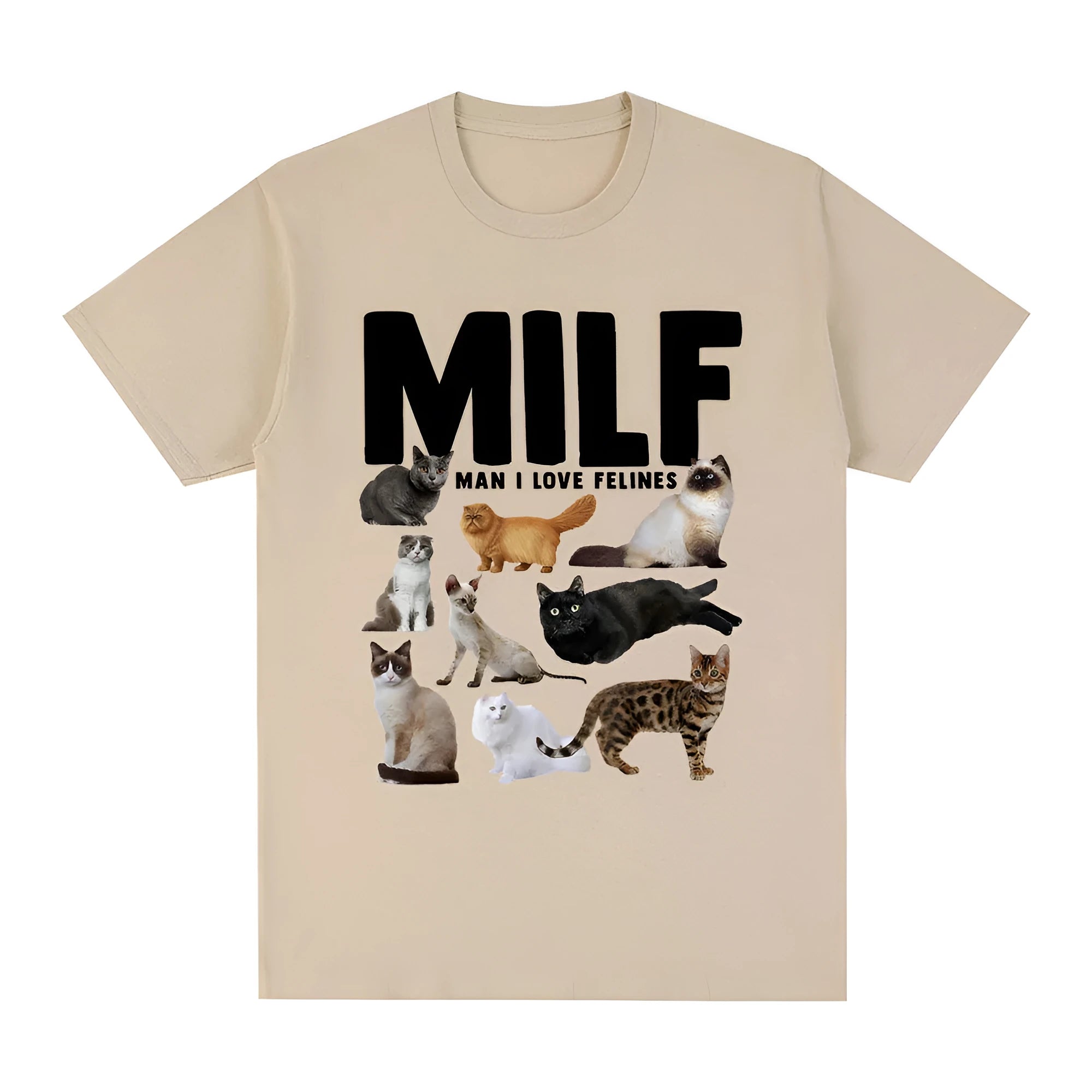 Graphic t-shirt with printed cat lovers design on cotton fabric in multiple colour options