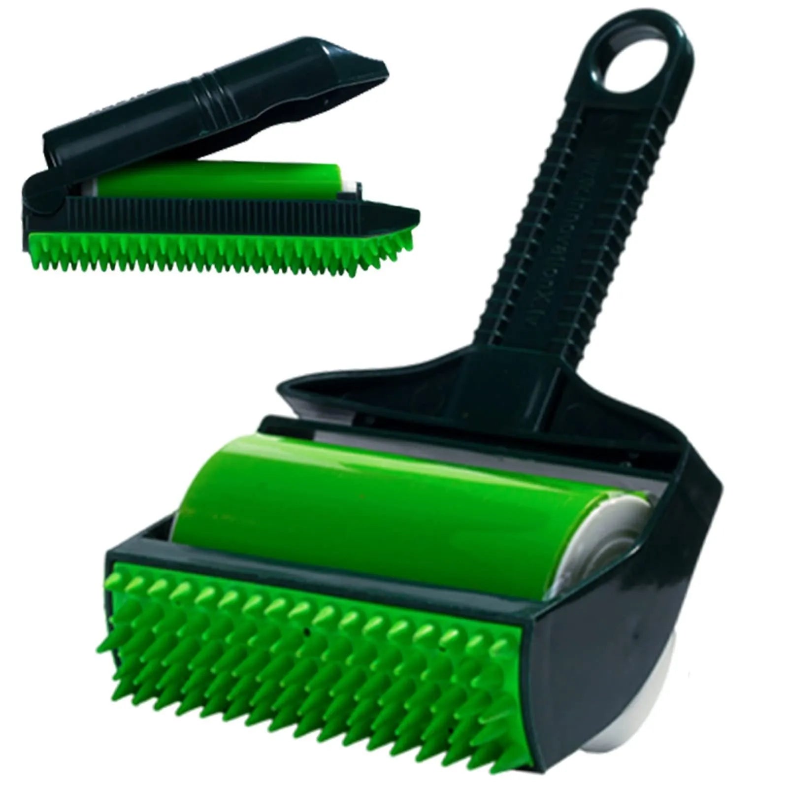 Green and yellow portable washable pet hair remover lint roller with adhesive rollers