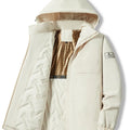 Men's black waterproof winter jacket shown on a hanger, showcasing its windproof outdoor design.