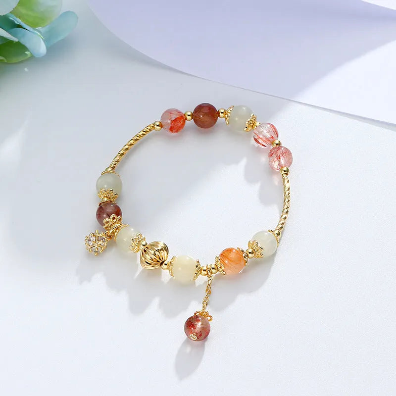 Colour hair crystal bracelet with copper tube fringe and zircon accents, flower shape, for women