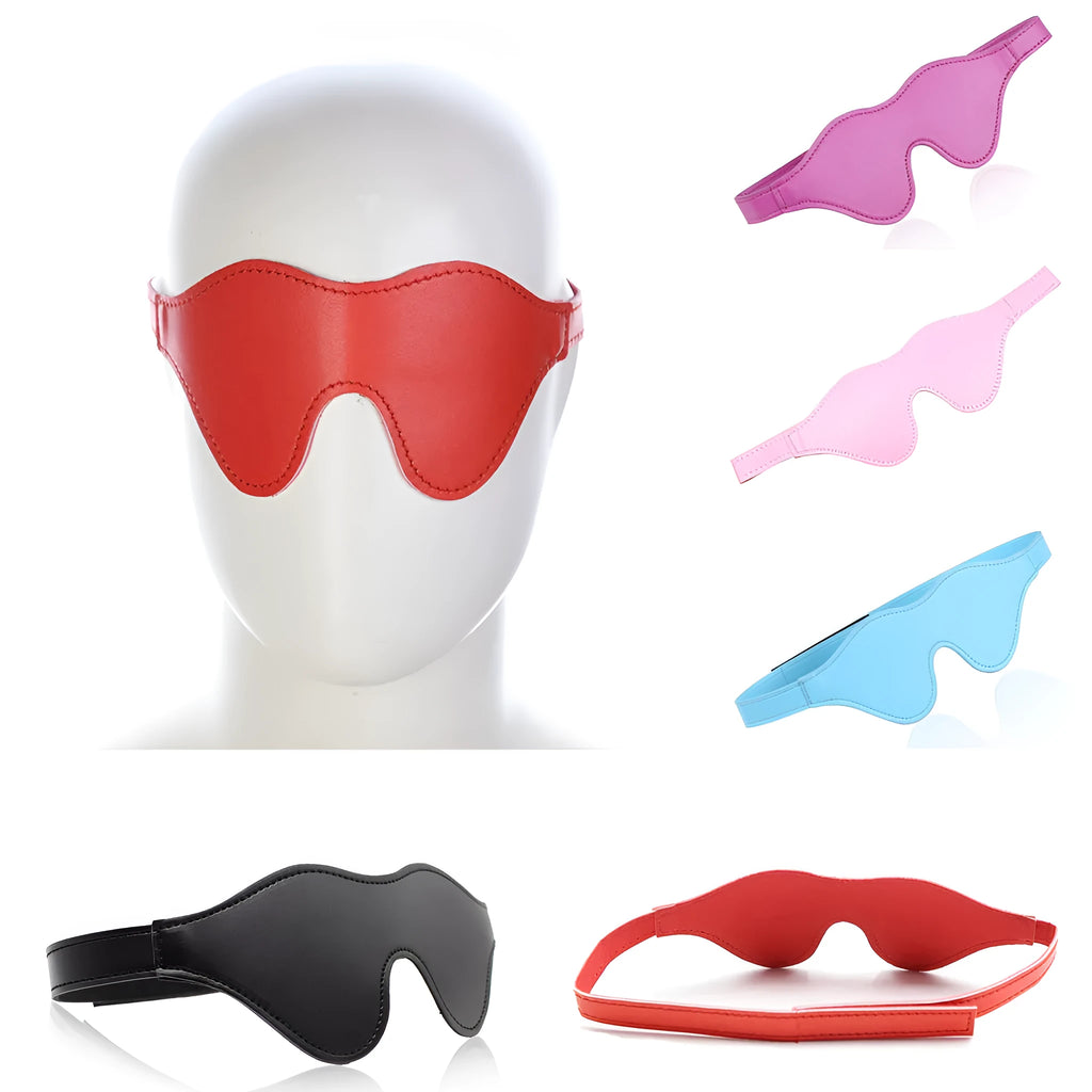 Women's three-dimensional leather eye mask with Velcro fastening and metal fittings in multiple colours