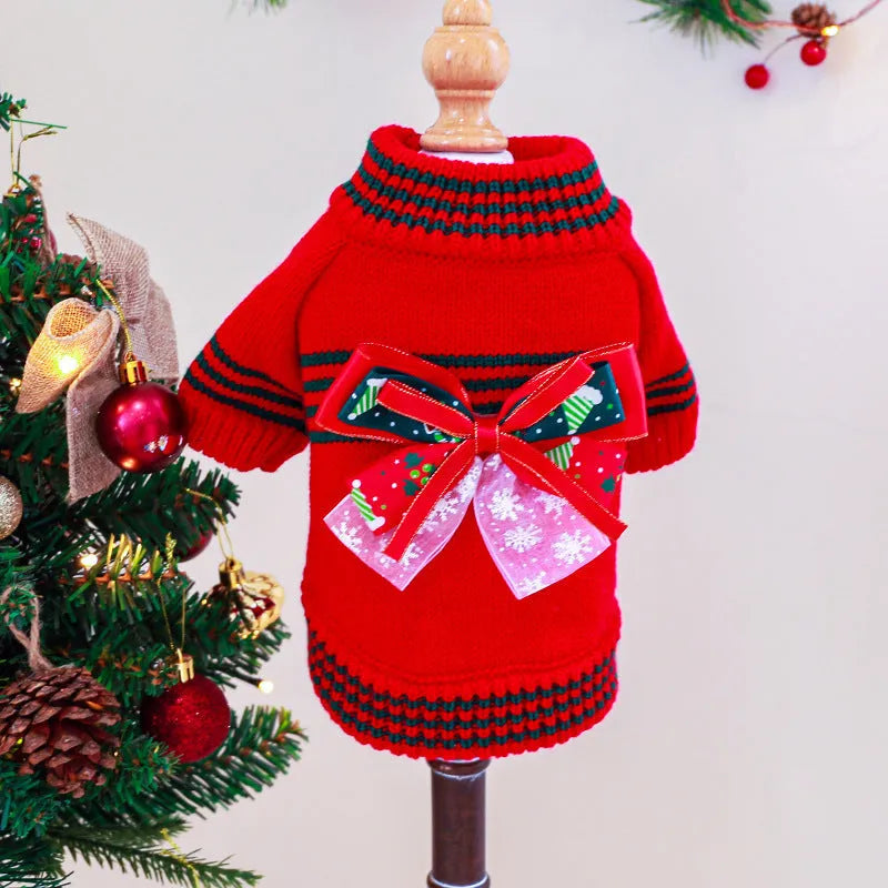 Red Christmas dog jumper with 'Merry Christmas' text on a small dog