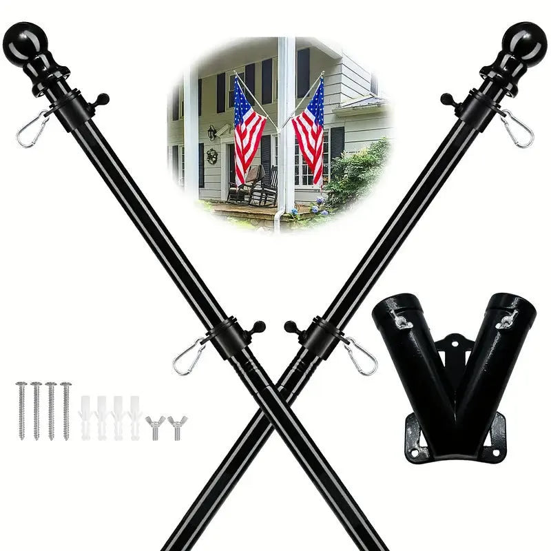 6ft five-section stainless steel wall hanging flagpole in black outdoor