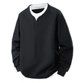 False-two-piece V-neck waffle sweater in solid colour, polyester fibre pullover top