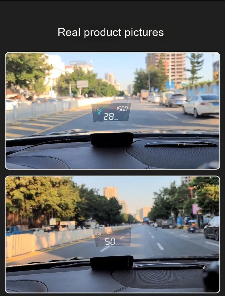 Black universal head-up display car projector for speed and compass on dashboard