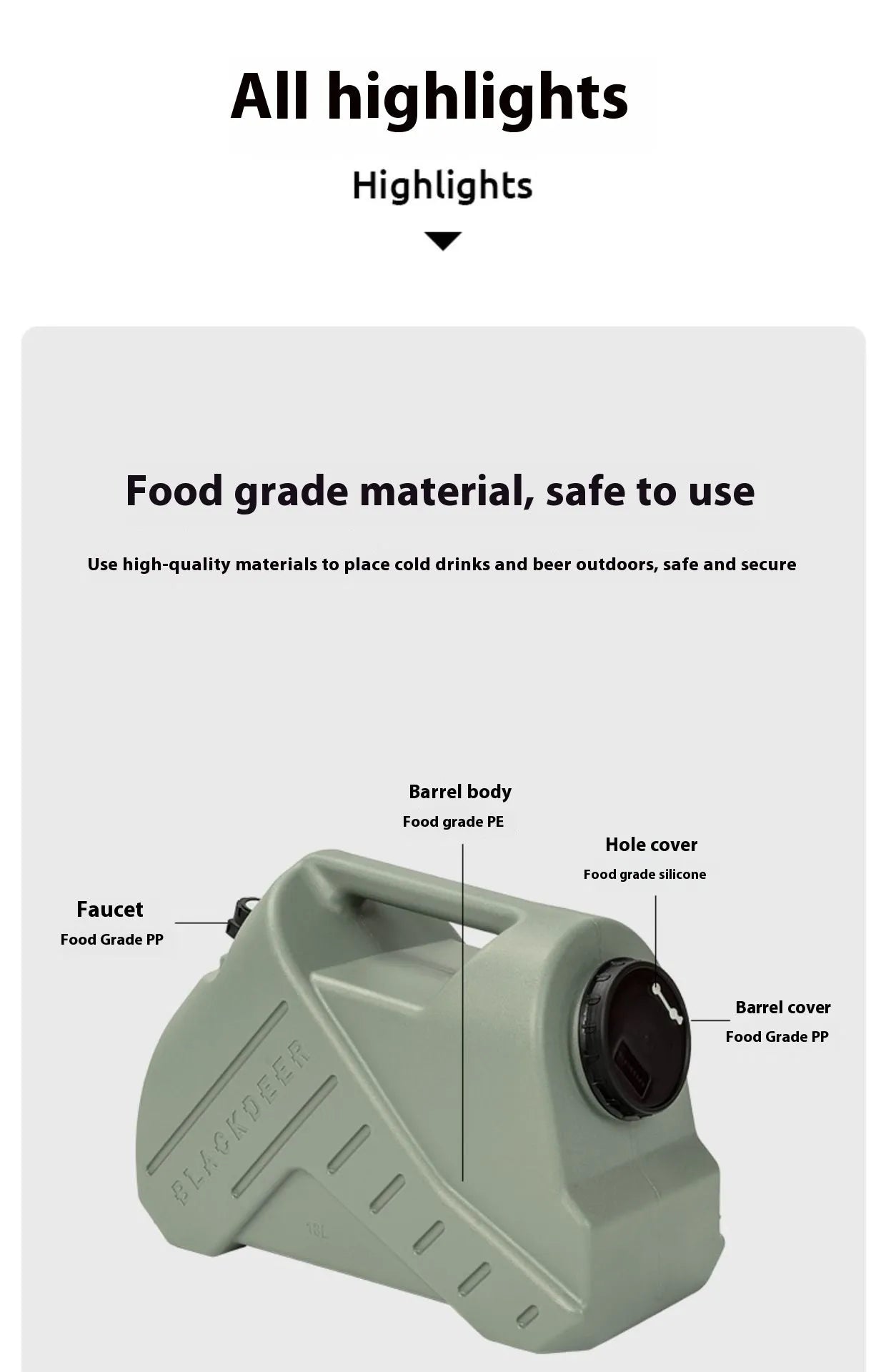 Green portable water storage tank with 13L and 18L capacity options for camping and household use