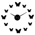 3D mirror wall clock butterfly design round Scandinavian style black gold silver home decor
