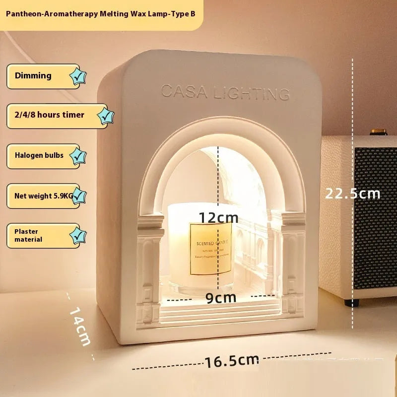 White retro gypsum bedside night light with custom graphic front and aromatherapy function.