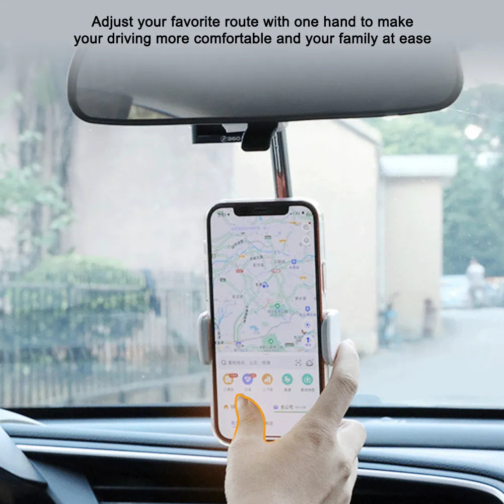 Black car mobile phone holder with adjustable rotation on dashboard