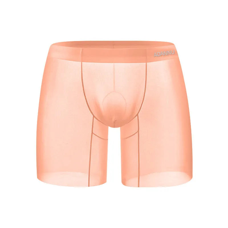 Ice silk men's boxer shorts in nylon fabric with low waist design and solid colour options