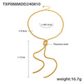 Gold electroplated titanium steel necklace with knotted tassel pendant and matching earrings set
