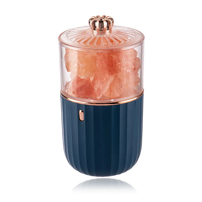 Household aromatherapy purification lamp with salt stone, plastic lampshade, colourful LED, blue colour, for vehicle or desktop