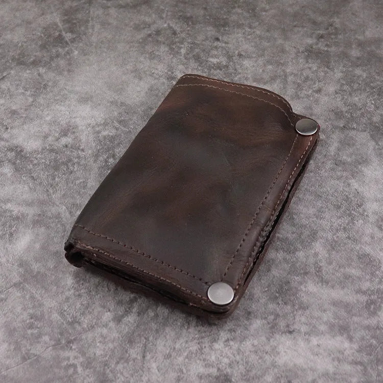 Men's genuine leather vertical long wallet with multiple card slots and coin pocket