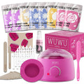 WUWUVISTA hard wax hair removal kit with pink wax warmer, wax beans, lotion, and applicator sticks