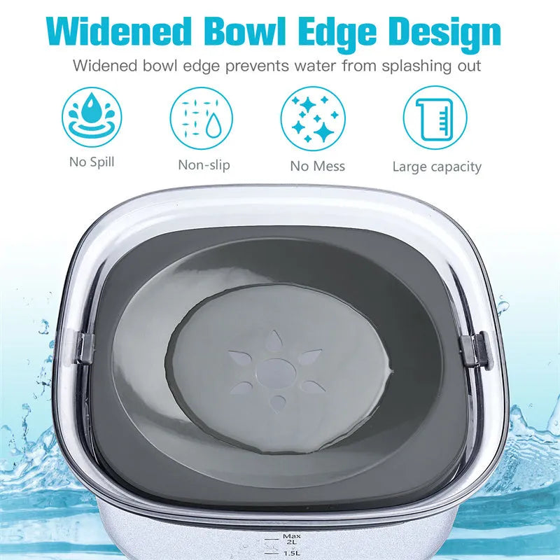 Transparent 70oz anti-spill slow drinking dog water bowl with floating disk on non-slip base