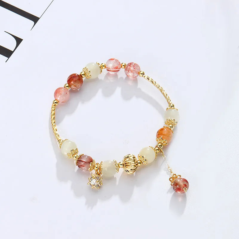 Colour hair crystal bracelet with copper tube fringe and zircon accents, flower shape, for women