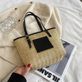 Women's woven straw shoulder bag in European American retro style with three-dimensional pockets