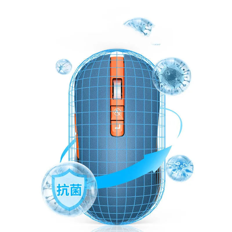 IFLYTEK wireless gaming mouse with seven buttons on a desk next to a laptop, showing its black plastic design and USB receiver.