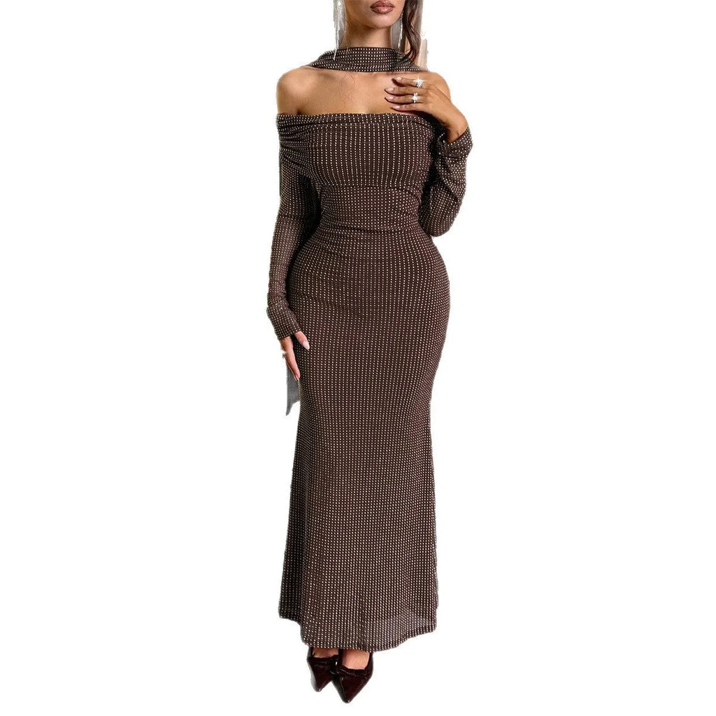 Women's strapless mermaid long dress in solid polyester, mid-rise waist, black colour, side view