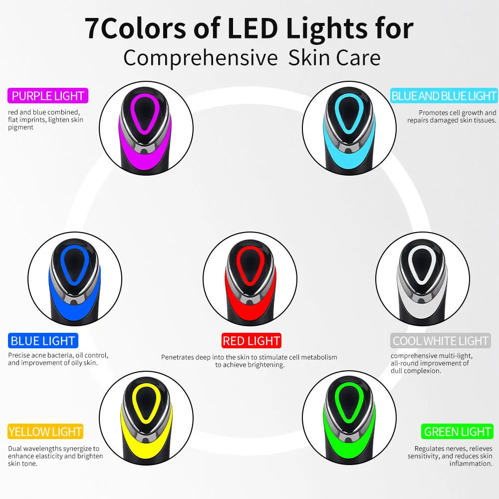Black seven colour LED light therapy eye massager with vibration function for facial care