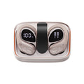 Wireless ear-hook headset in black with stereo noise reduction and digital display case