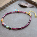 Purple garnet anklet with geometric beads in ethnic design for women