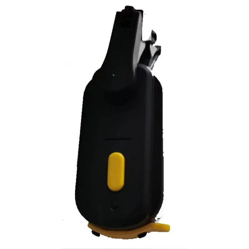 Black 800mA motorcycle helmet wiper motor unit with attached 65mm silicone blade on a helmet.