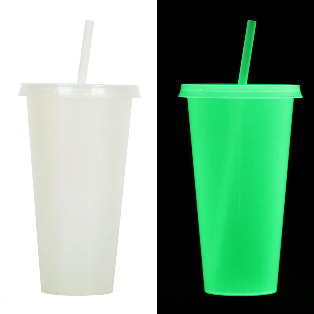 720ml plastic sippy cup with luminous straw in assorted colours for Halloween.