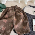 Pure cotton casual children's pants in brown and gray with high waist hair band belt for 80cm to 130cm heights