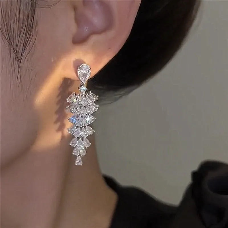 Silver pagoda coloured Christmas tree drop earrings with sparkling zircon accents on copper construction