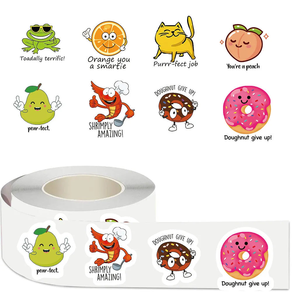 White reward stickers roll with cute printed designs for children's DIY toy use