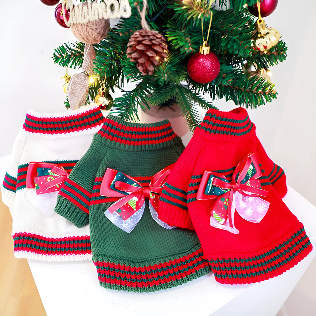 Red Christmas dog jumper with 'Merry Christmas' text on a small dog