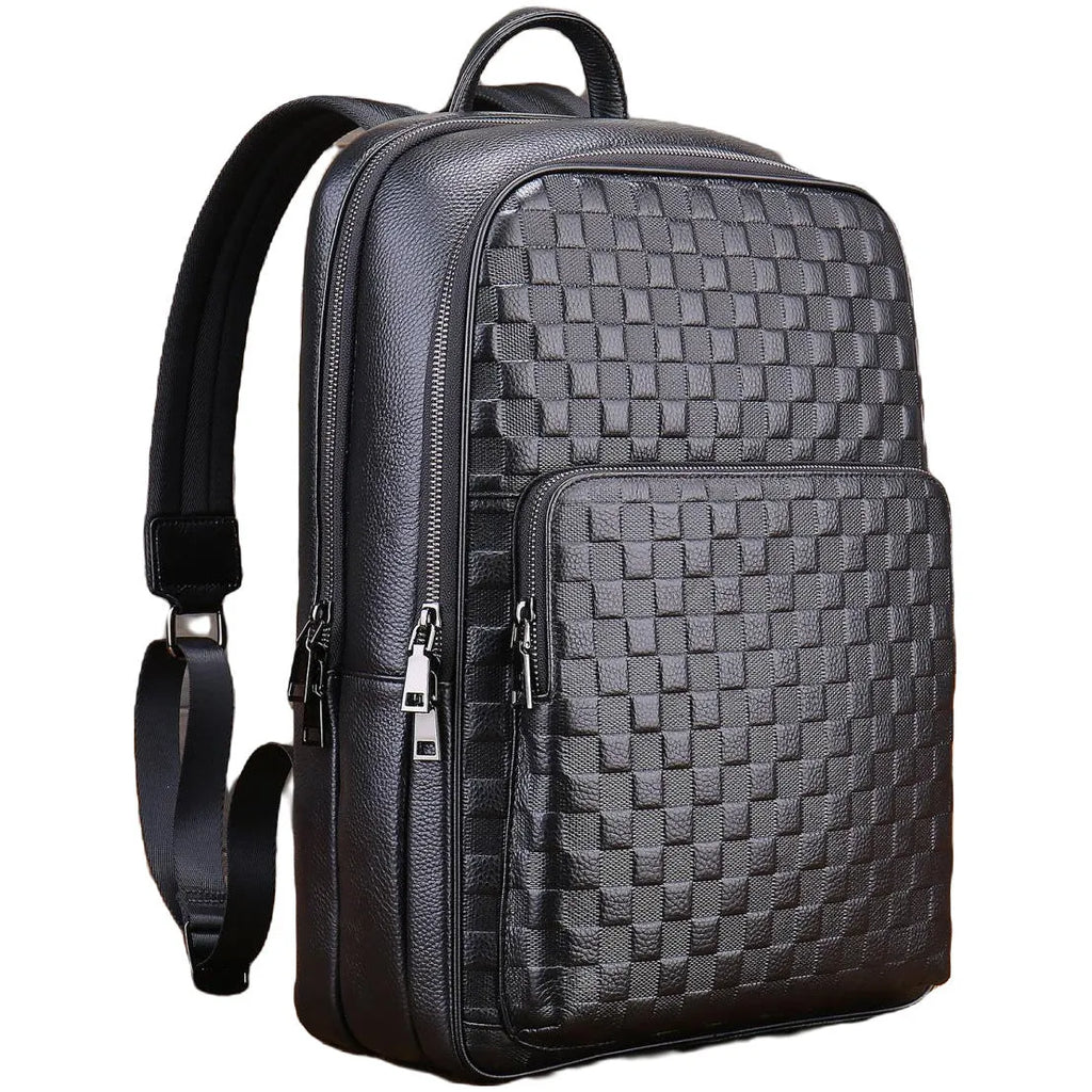 Genuine leather men's business commute bag black with contrast colour trim and airpillow straps